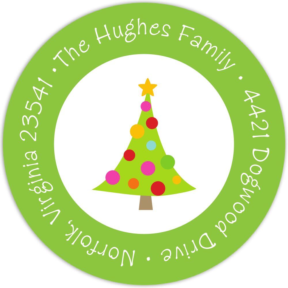 Merry & Bright Trees Round Address Label