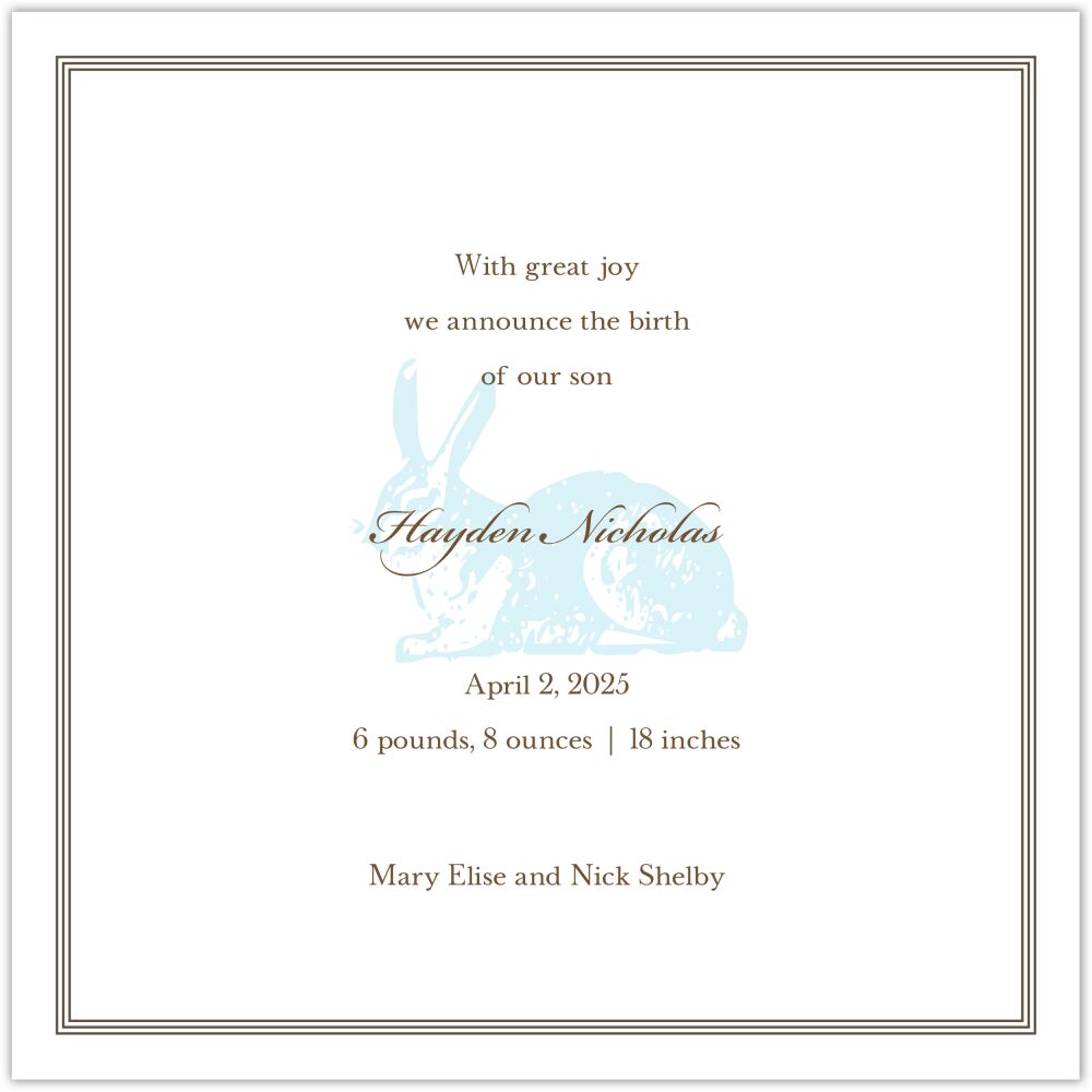 Spring Hare Powder Square Boy Birth Announcement