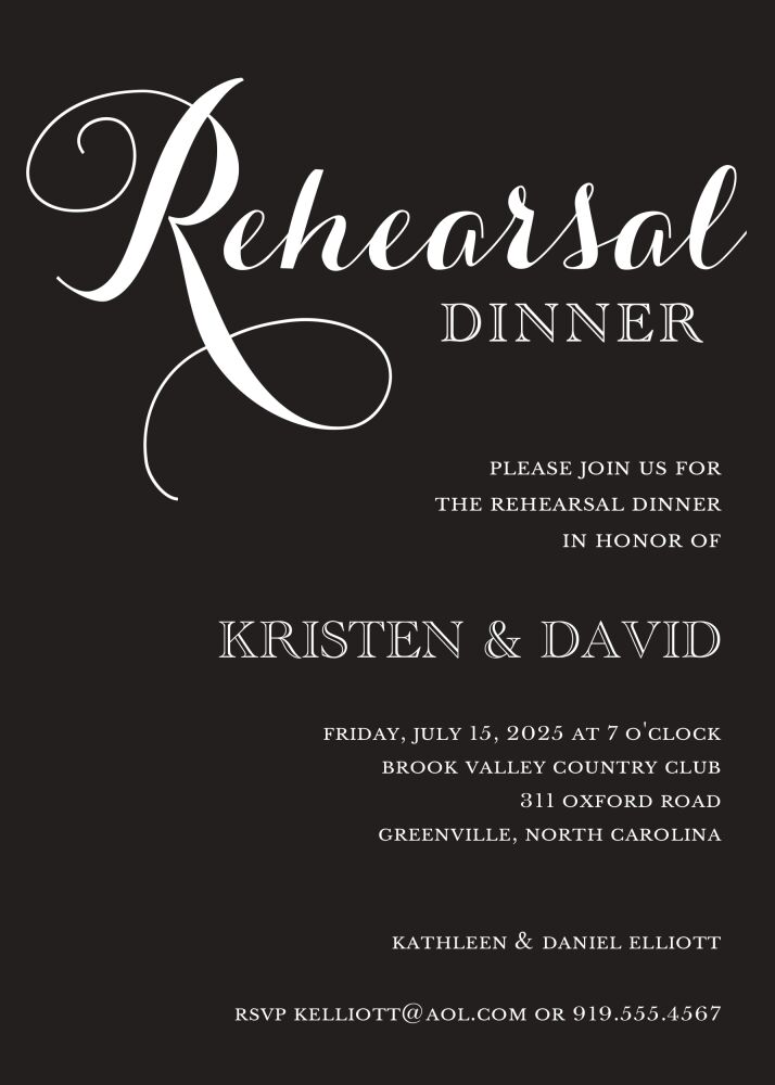 Black Rehearsal Dinner Invitation