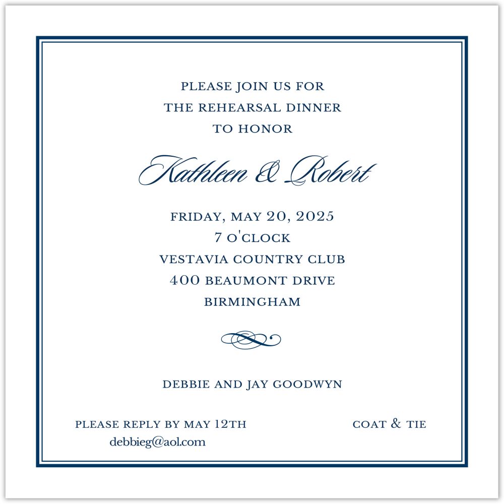 Tailored Border Navy Square Invitation