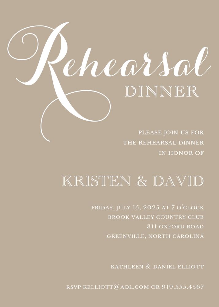 Tan Rehearsal Dinner Invitation