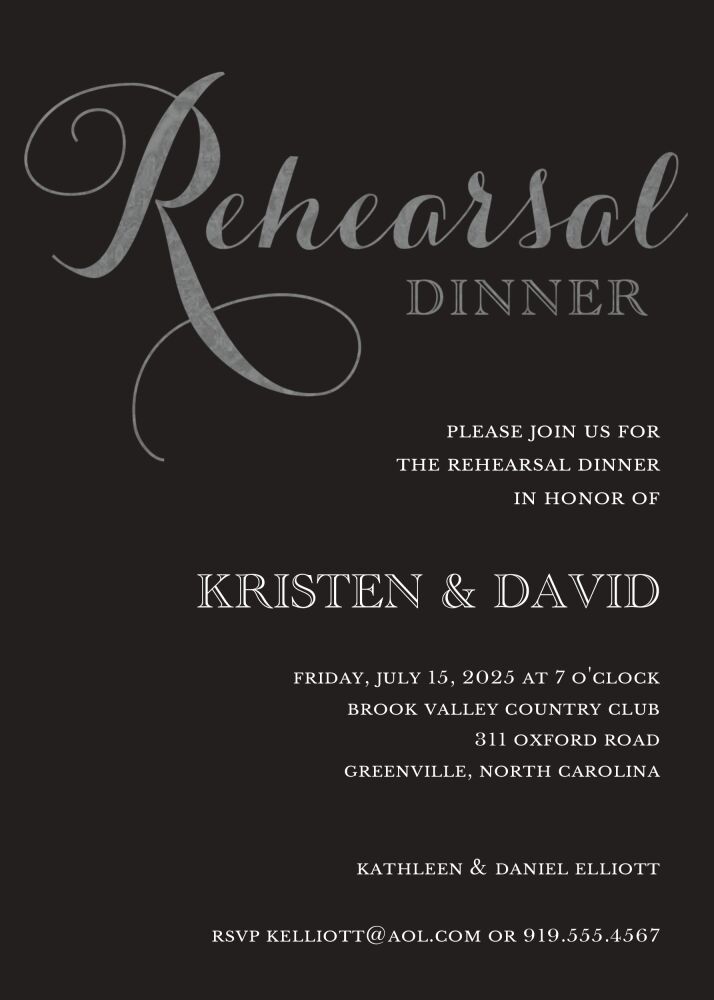 Foil Rehearsal Dinner Black Foil Pressed Invitation