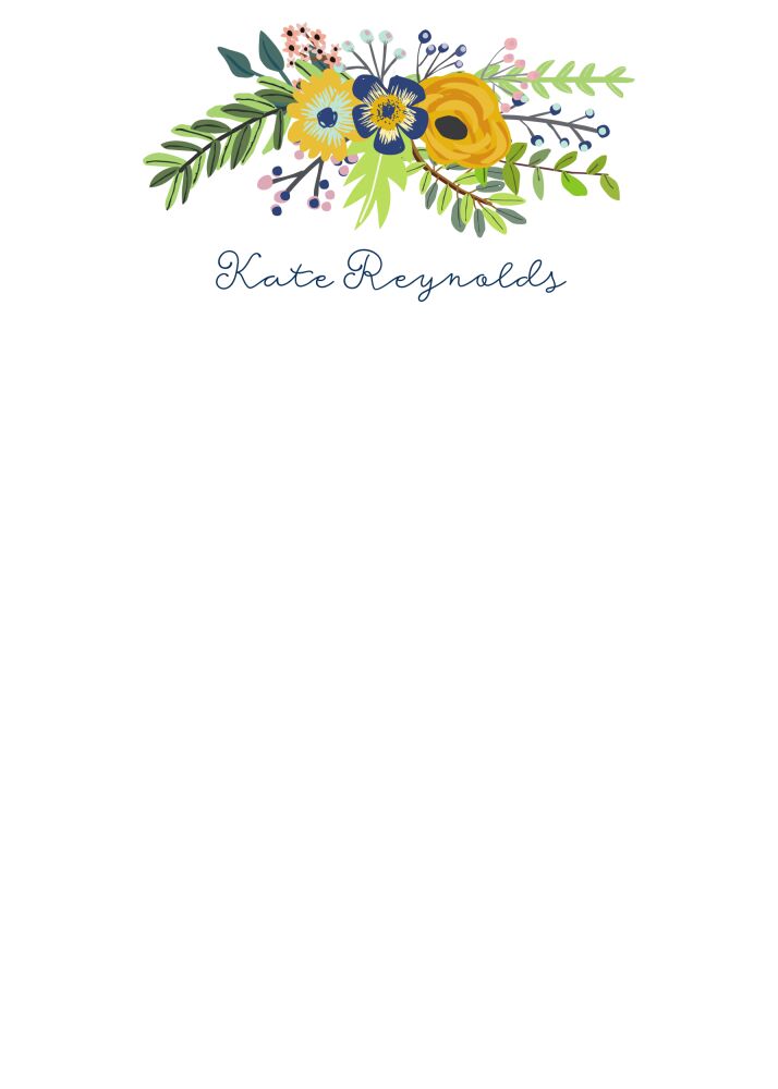 Navy & Gold Bouquet White Notepad