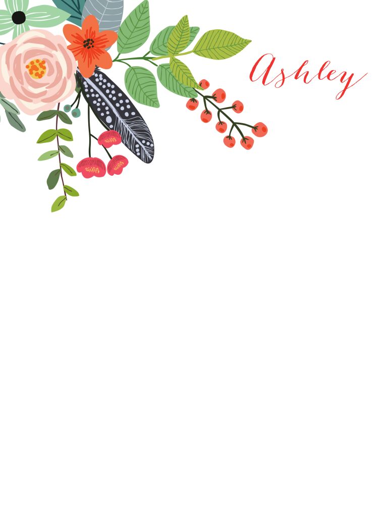 Feather & Flowers White Notepad
