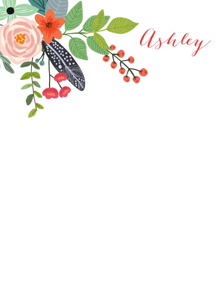 Feather & Flowers White Notepad