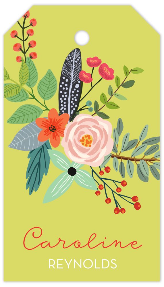 Feather & Flower Lime Hanging Gift Tag