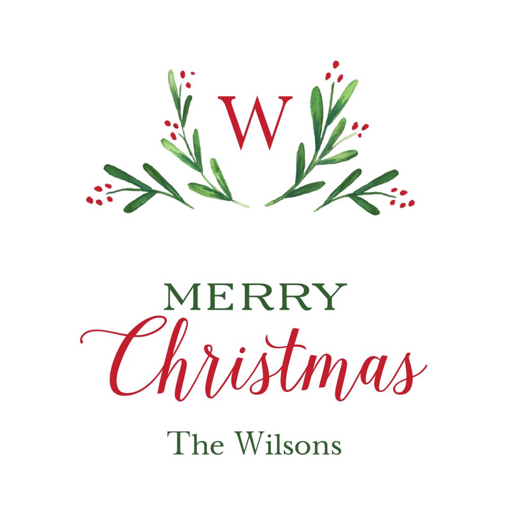Merry Monogram White Folded Enclosure Card