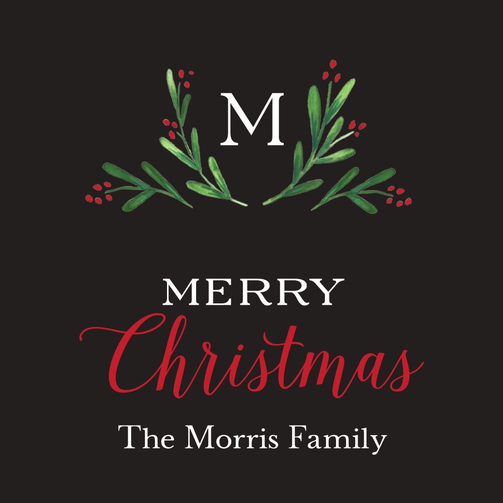 Merry Monogram Black Flat Enclosure Card