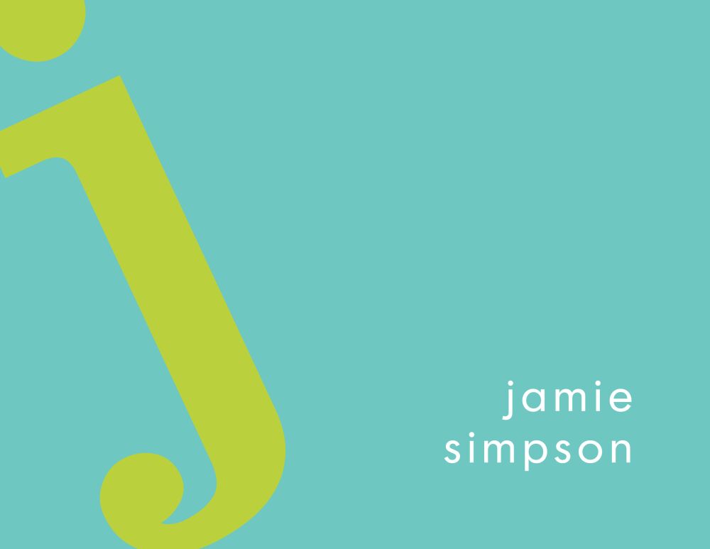 Alphabet Chartreuse On Turquoise Folded Note