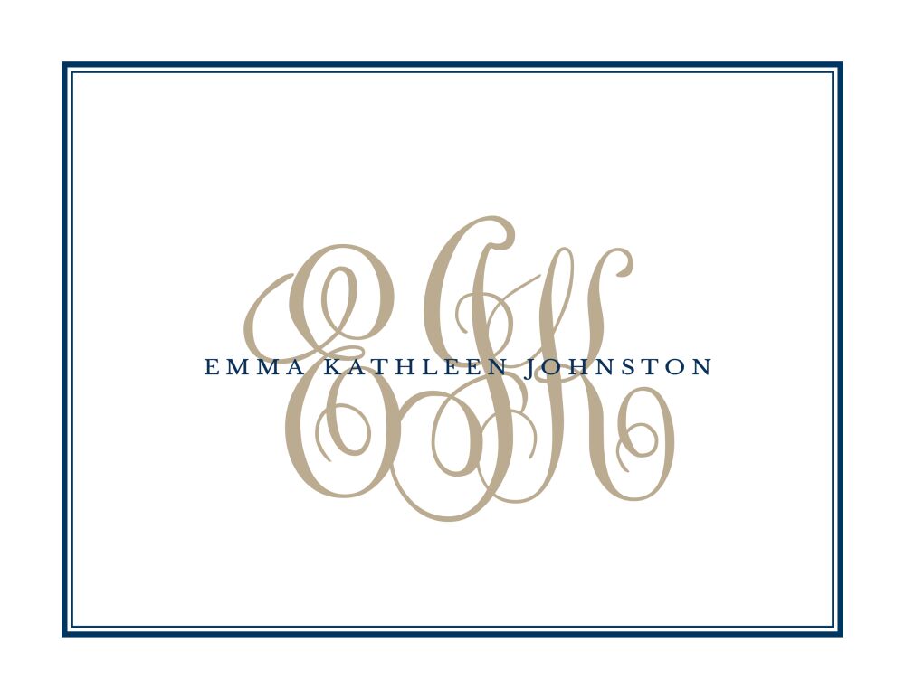 Tailored Monogram Navy Folded Note