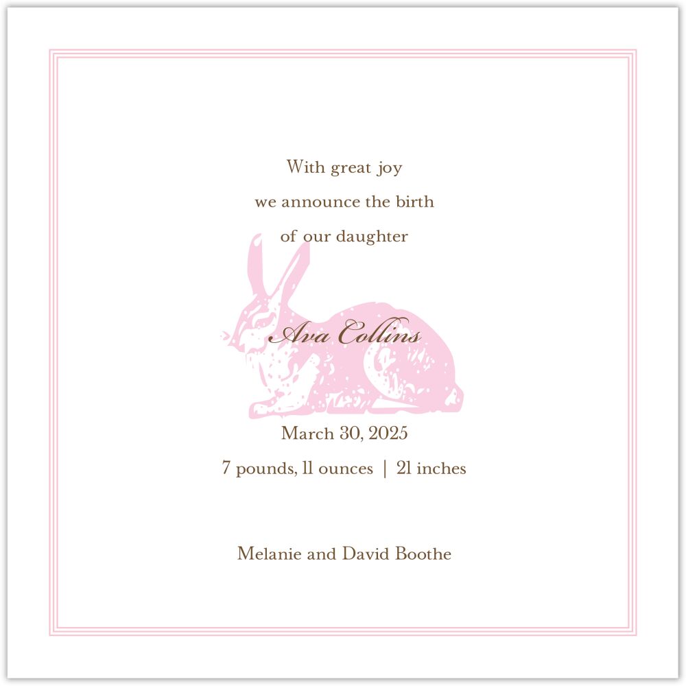 Spring Hare Ballet Girl Square Birth Announcement