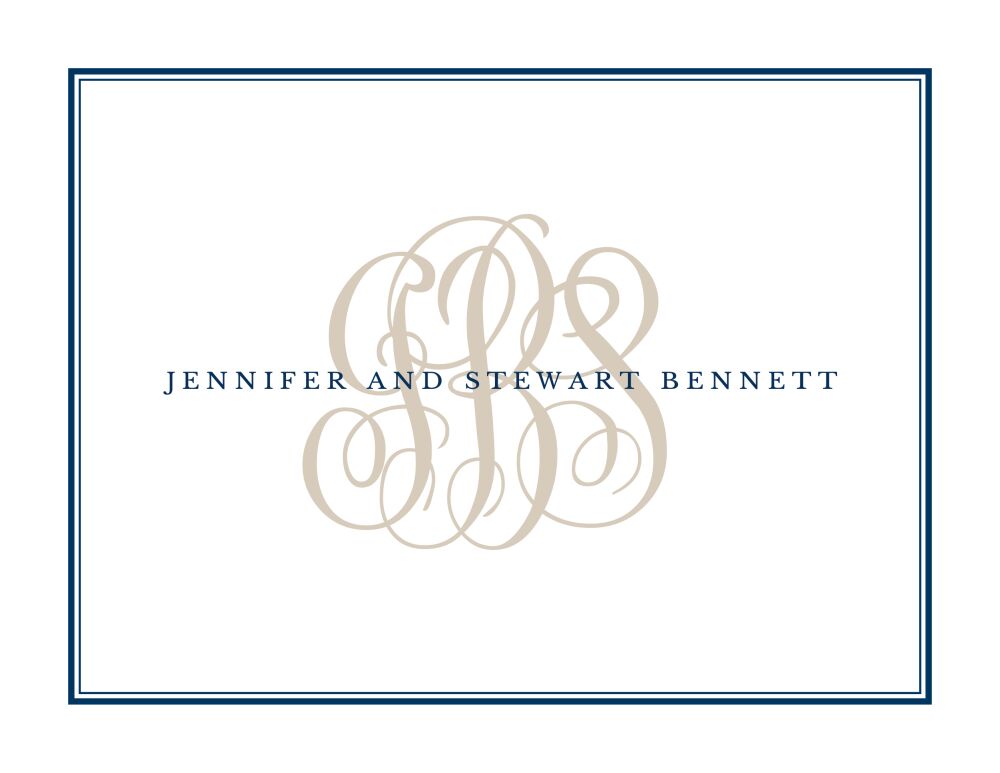 Tailored Monogram Navy Folded Note