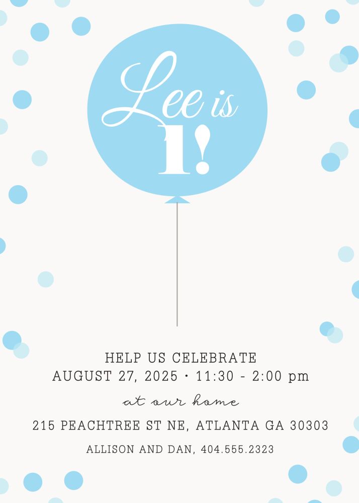 Blue Balloon Confetti Invitation
