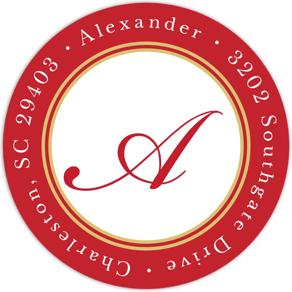 Etched Border Red Round Address Label