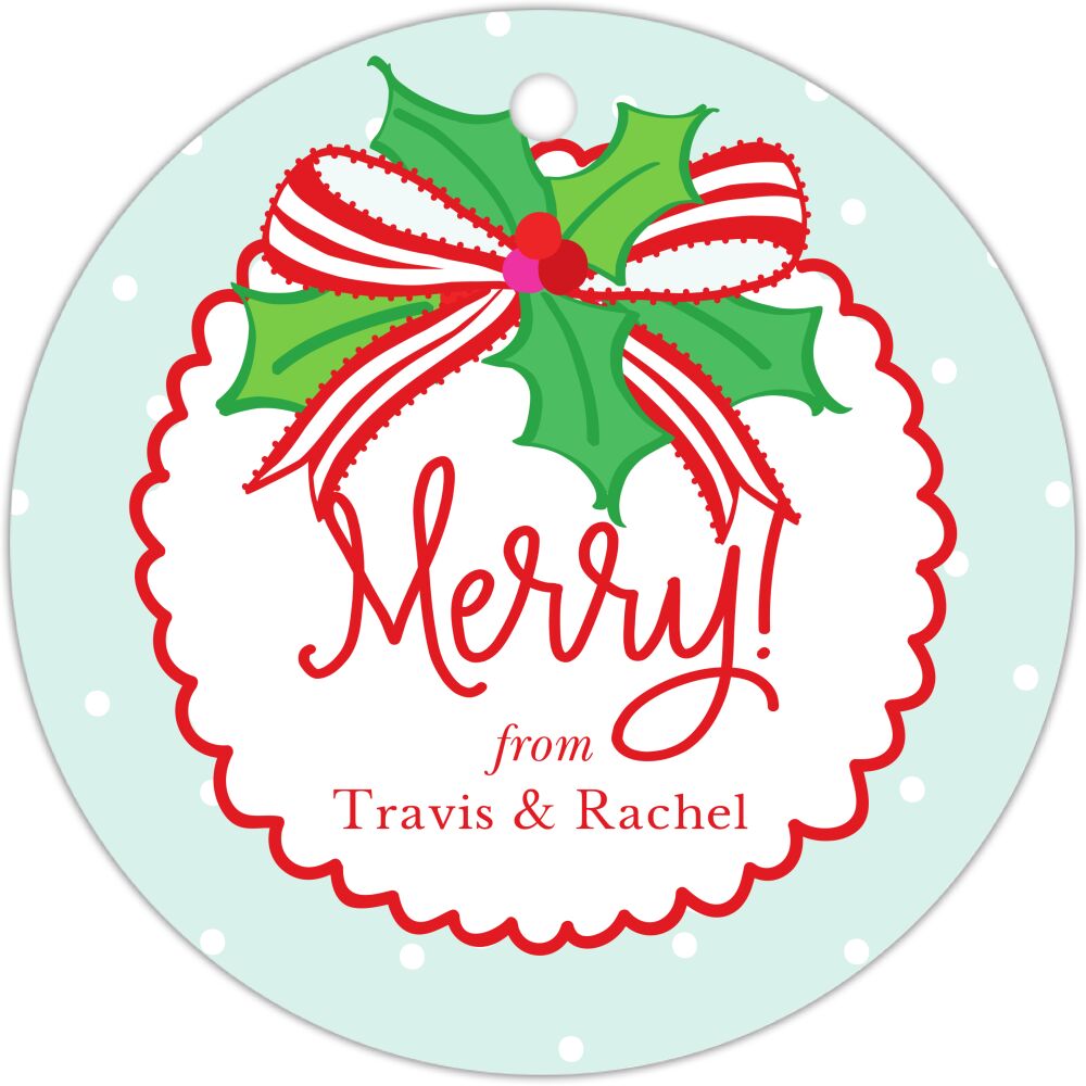 Ribbon Holly Round Hanging Gift Tag