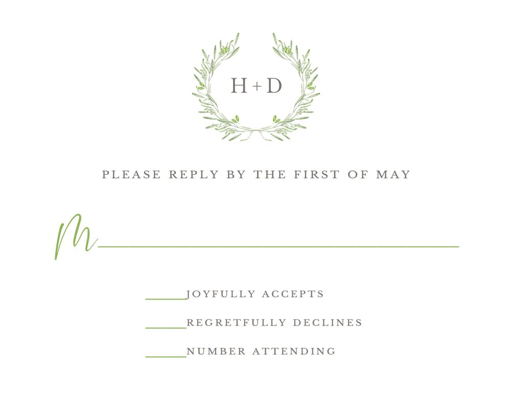 Olive Wreath Reply Card