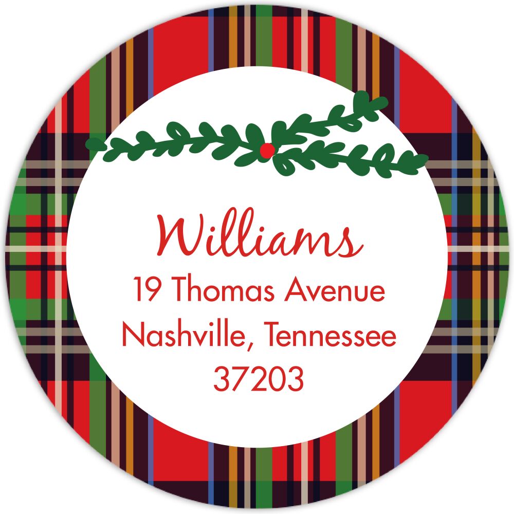 Christmas Plaid Round Address Label