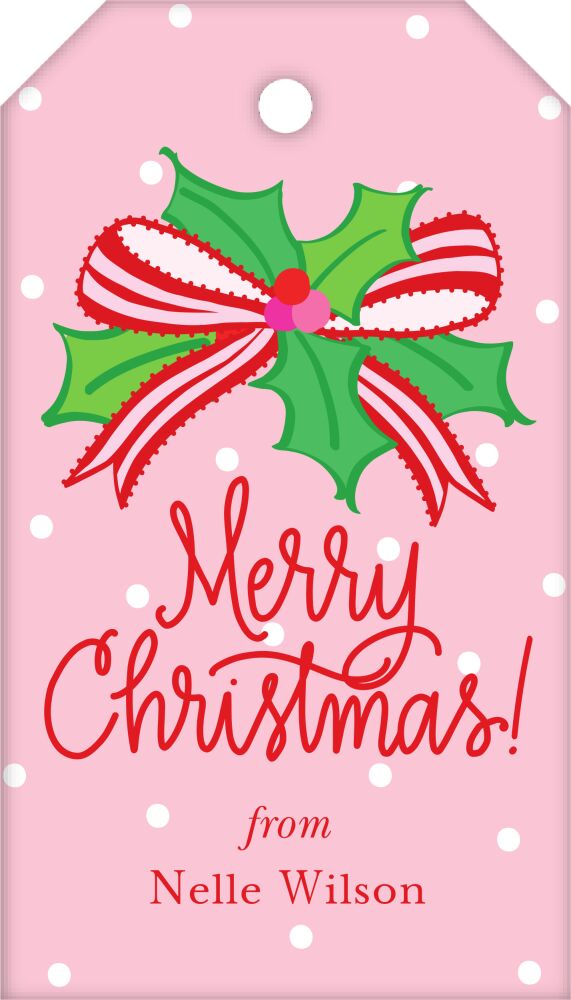 Ribbon Holly Hanging Gift Tag