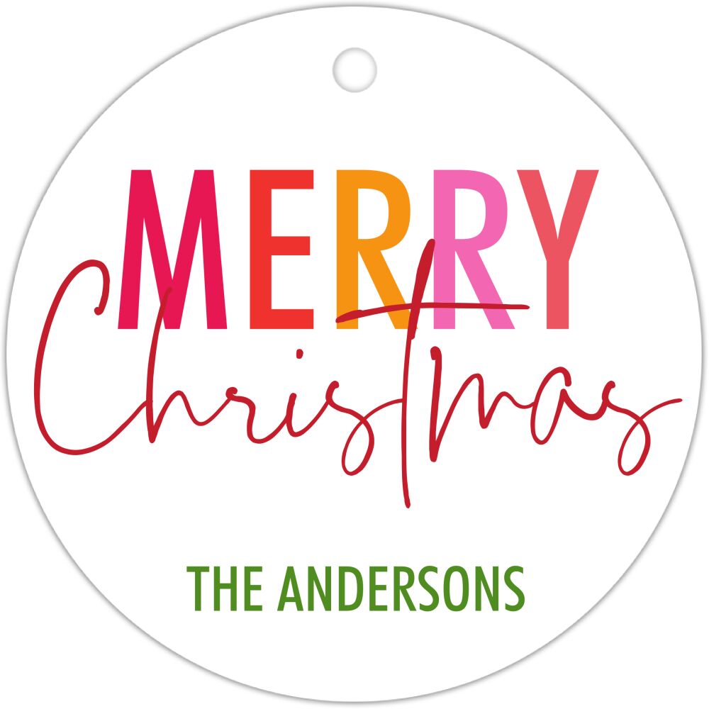 Festive Merry Christmas Round Hanging Gift Tag