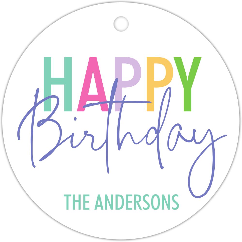 Colorful Happy Birthday Round Hanging Gift Tag