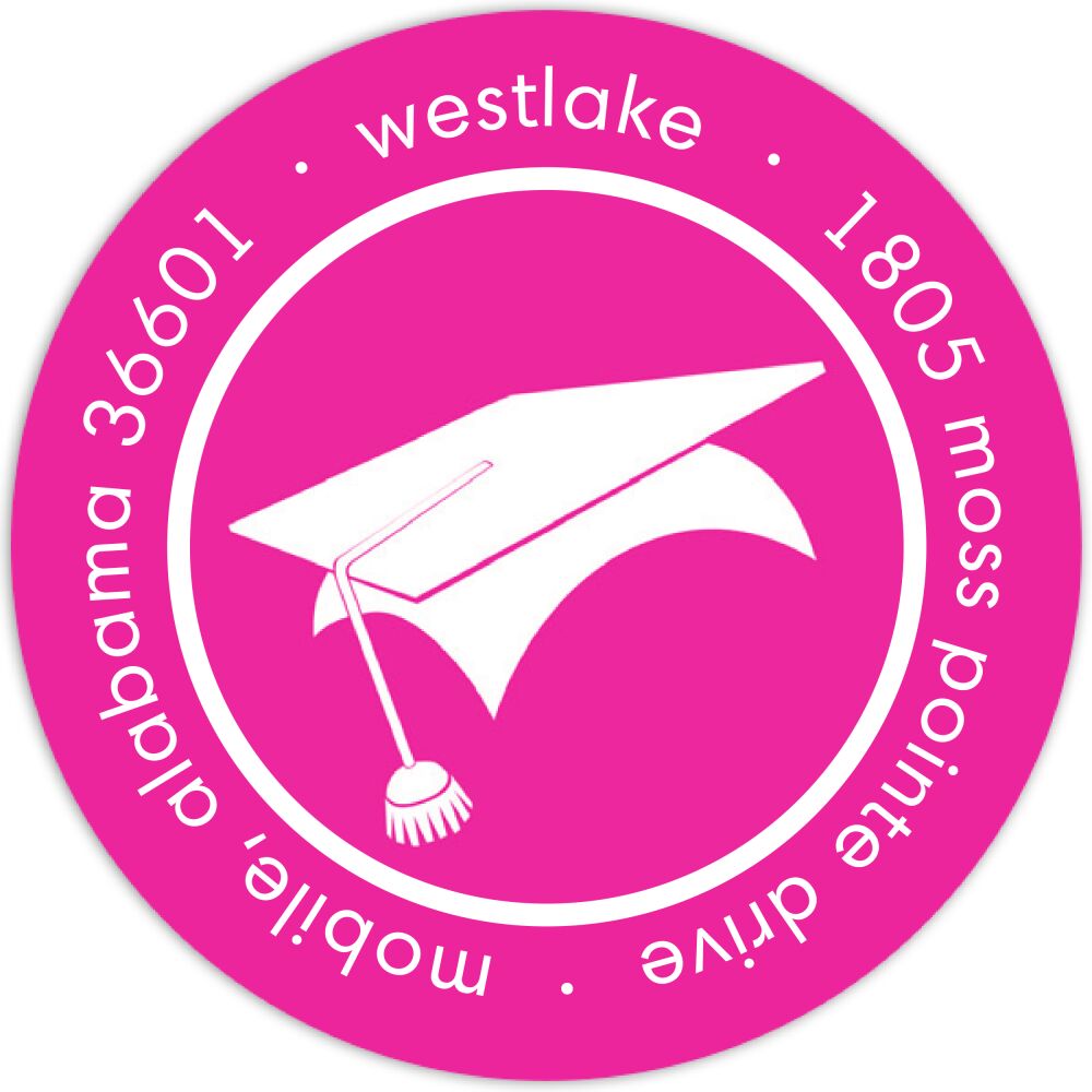 Graduation Hot Pink Round Address Label