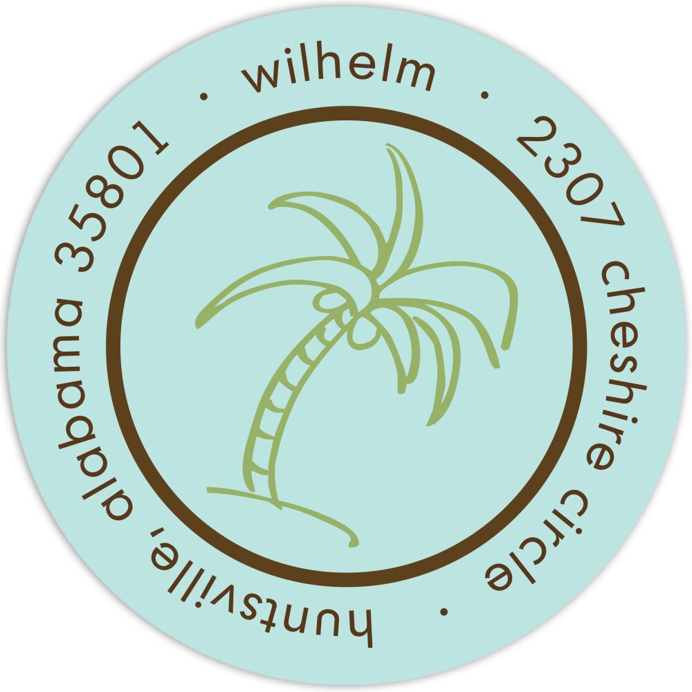 Palm Tree Lime on Robin's Egg Round Address Label