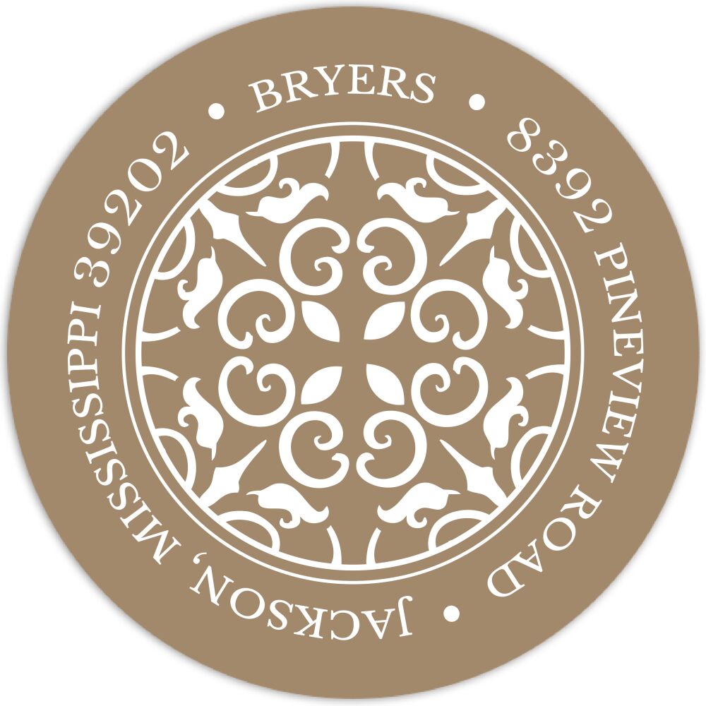 Lace Mocha Round Address Label