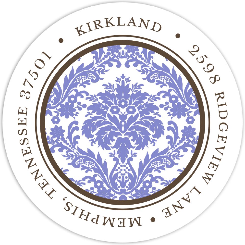 Damask Periwinkle Round Address Label