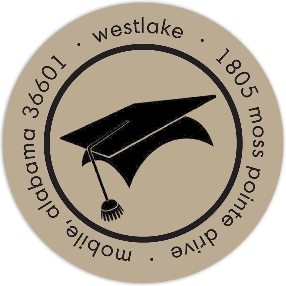 Graduation Tan Round Address Label