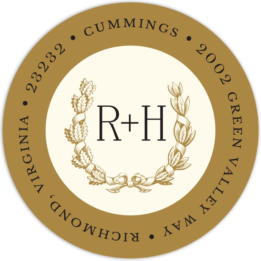 Ribboned Wreath On Ivory Gold Round Address Label