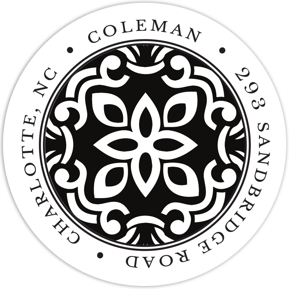 Grande Floral Black Round Address Label
