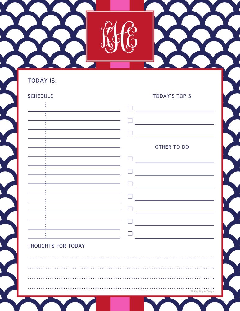 Navy Shells Daily Planner Pad