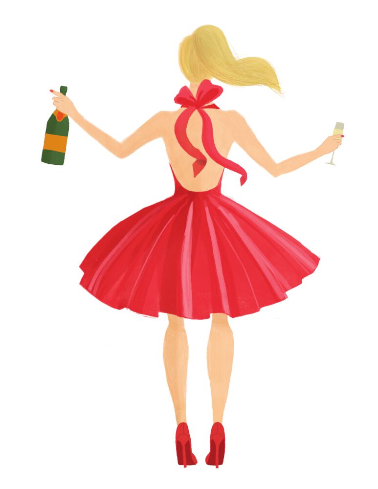 Holiday Girl with Champagne Blonde Folded Holiday Greeting Card 