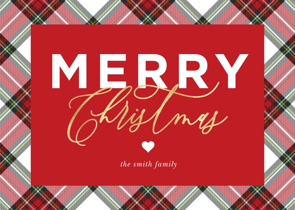 Modern Plaid Folded Christmas Greeting Card 