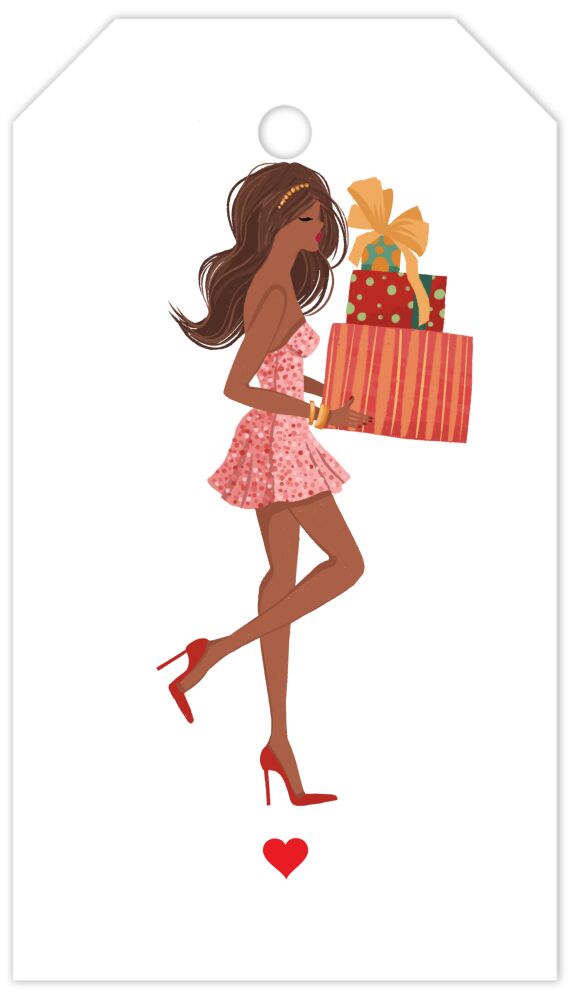Holiday Girl with Gifts Multicultural Hanging Gift Tag