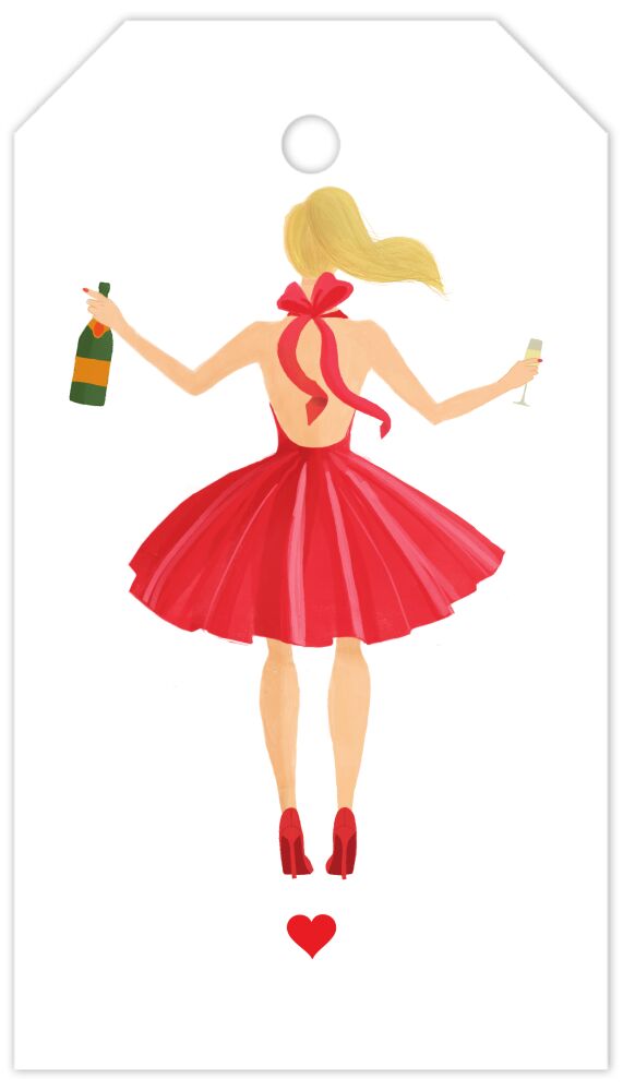 Holiday Girl with Champagne Blonde Hanging Gift Tag