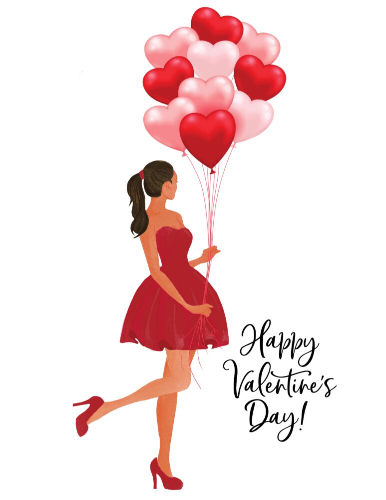 Holiday Girl with Heart Balloons Multicultural Folded Note