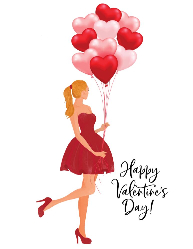 Holiday Girl with Heart Balloons Blonde Folded Note 