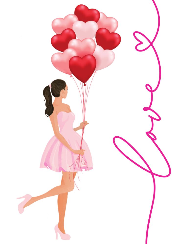 Holiday Girl Love Brunette Folded Holiday Greeting Card