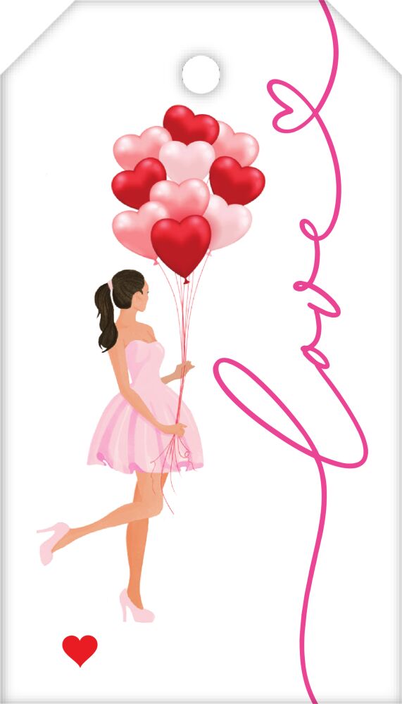 Holiday Girl Love Brunette Hanging Gift Tag