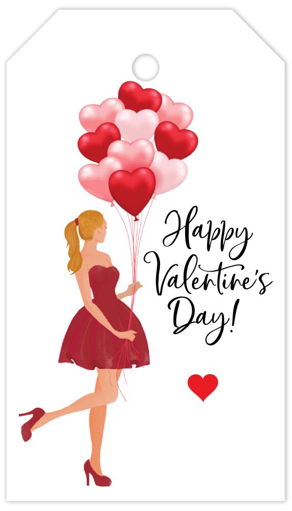 Holiday Girl with Heart Balloons Blonde Hanging Gift Tag 