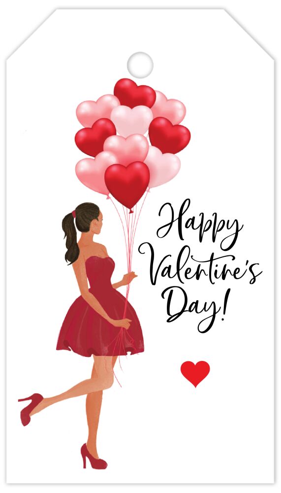 Holiday Girl with Heart Balloons Multicultural Hanging Gift Tag