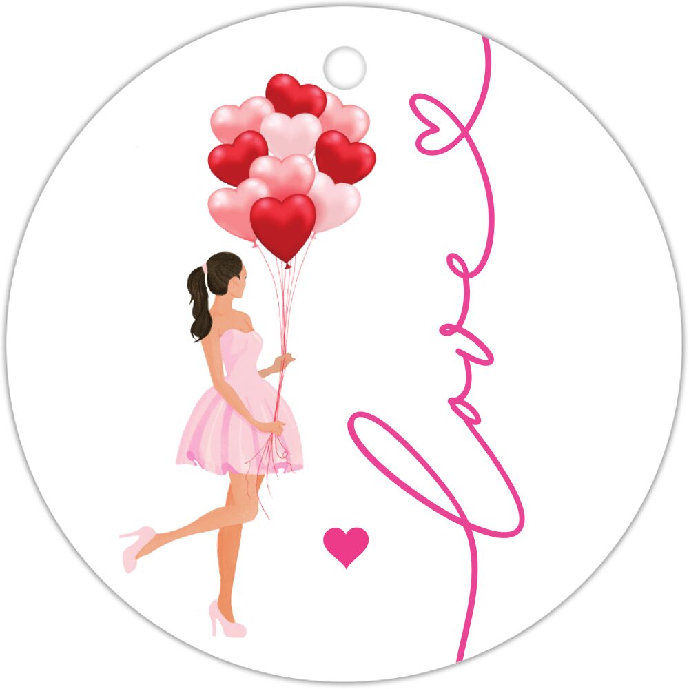 Holiday Girl Love Brunette Round Hanging Gift Tag