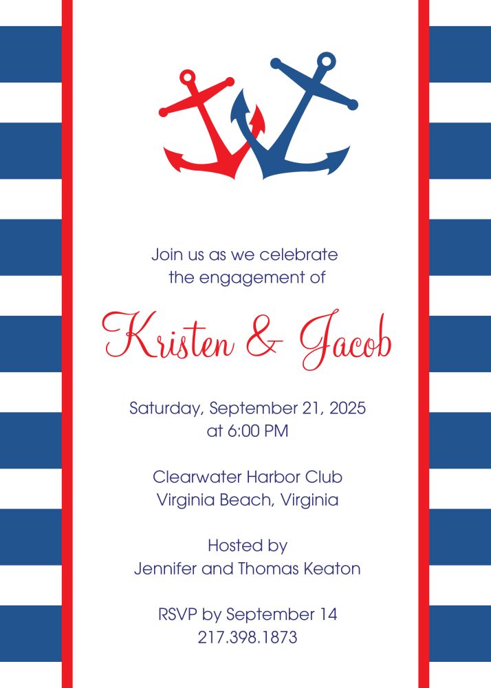 Nautical Blue and Red Invitation 