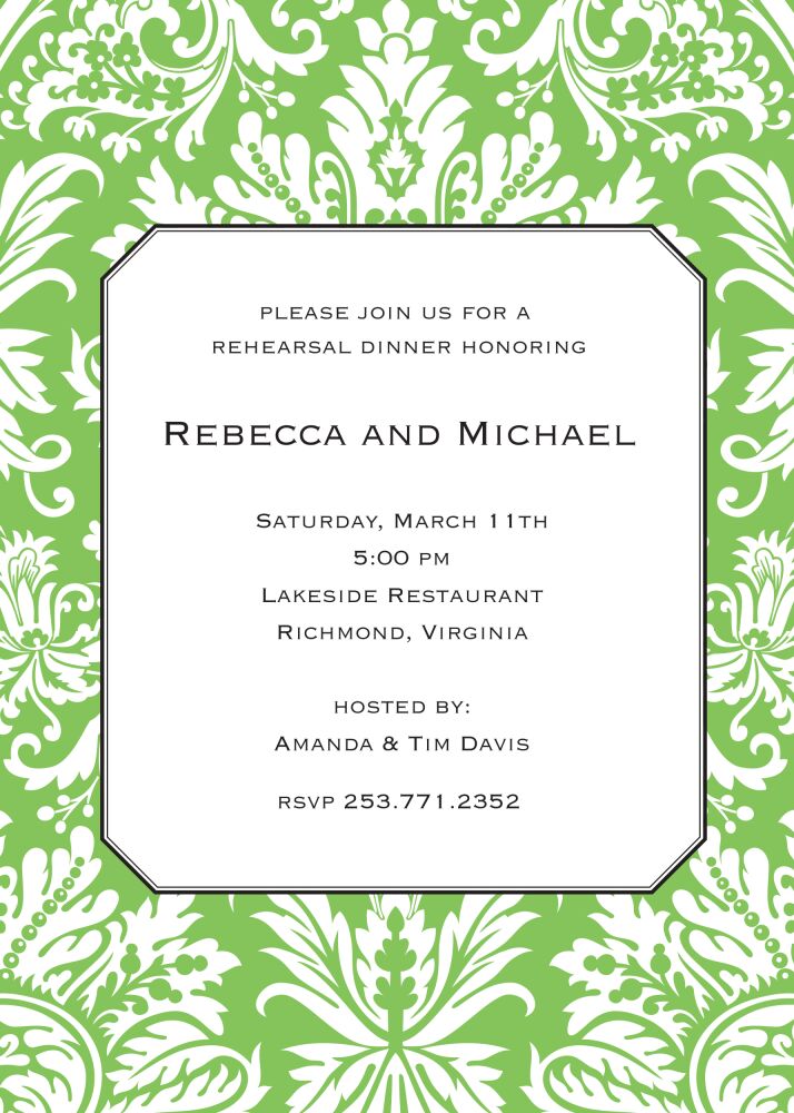 Green Damask Invitation 