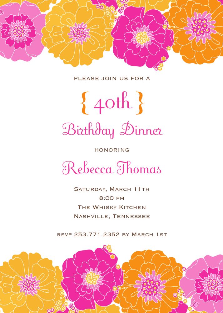 Modern Floral - Pink and Orange Invitation 