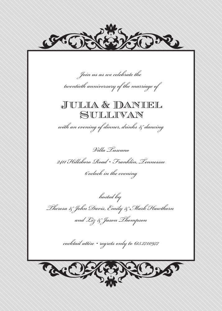 Black Fleurish on Grey Diagonal Stripes Invitation 