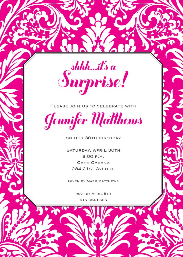 Hot Pink Damask Invitation 