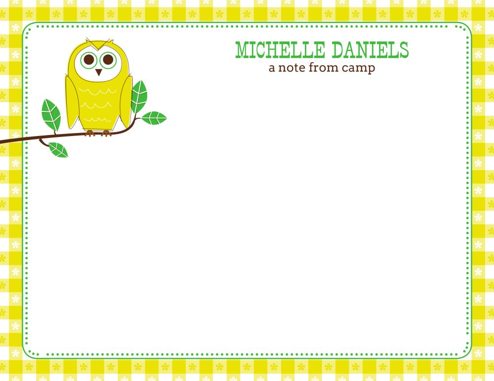 Yellow Border Hoot Owl Camp Postcard 
