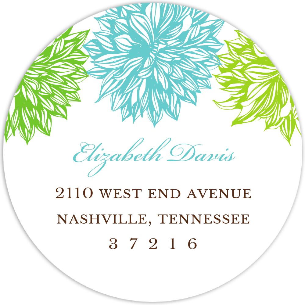 Blue and Green Flower Round Return Address Label